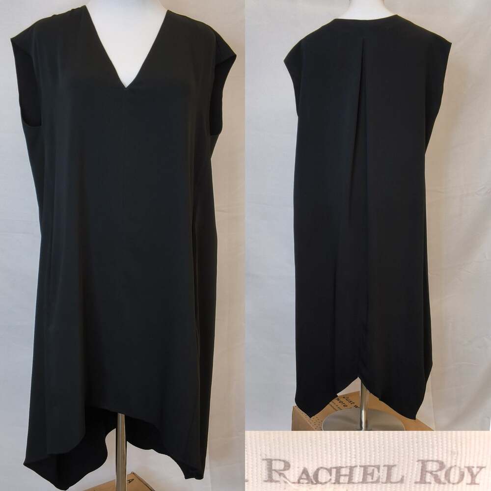 Rachel Roy Black Dress Women's M Flowy Loose Fitting Classic Hi-Low Hem #W5925